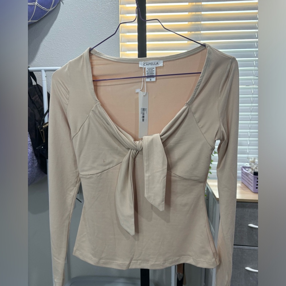 Women's Cream Tie-Front Top
